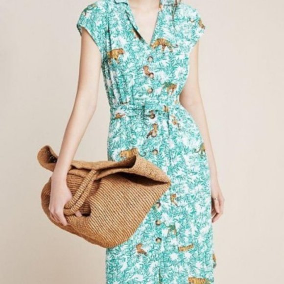 Anthropologie | Dresses | Anthropologie Green And White Midi Dress ...